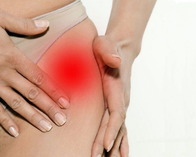 Pain in the groin and thigh with arthrosis of the hip joint